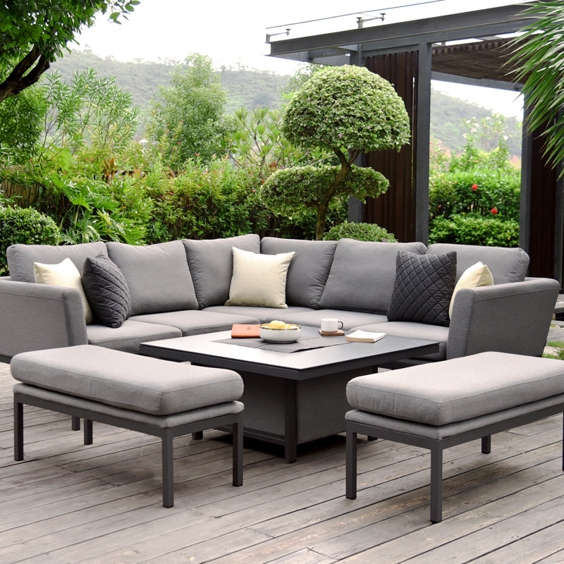 Mattalyn Outdoor Fabric Pulse Square Corner Dining Set - with Rising Table, Black, Grey/Black