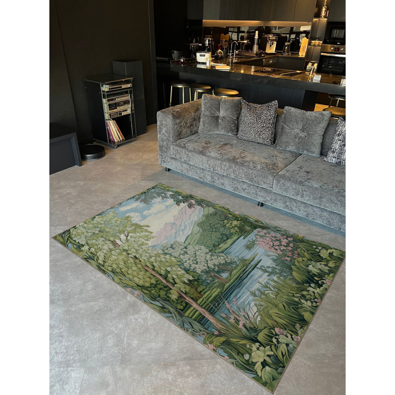 Tapis décoratif bleu et vert Paris, Tapis de couloir 3 pi 3,37 po x 9 pi 10,11 po