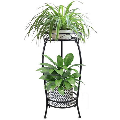 Plant Stand Indoor Outdoor 2 Tier Tall Metal Potted Holder Flower Pot Stand Heavy Duty Plant Shelf Rustproof Iron Multiple Plant Round Supports Rack(B by Latitude Run