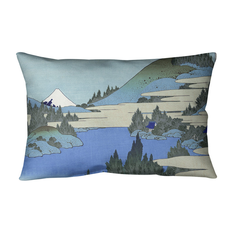 Katsushika Hokusai Outdoor Reversible Throw Pillow, Blue & Grey