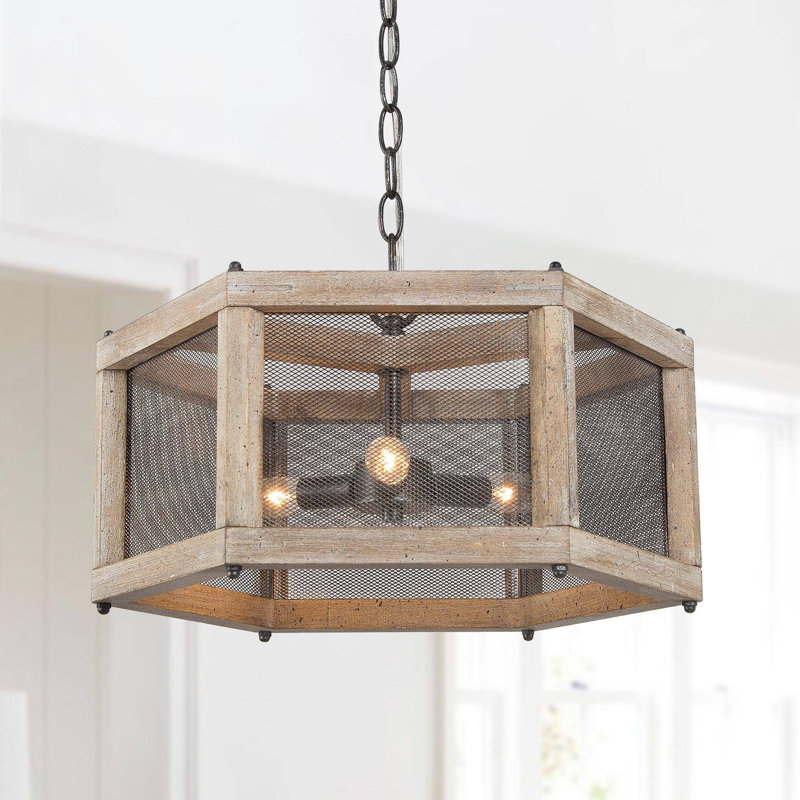 Luminaire suspendu en fer-bois industriel rustique à 3 lumières Rustic