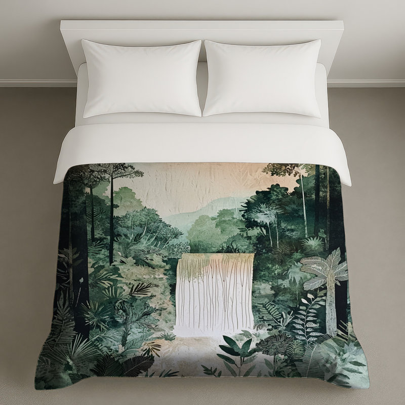 Dense Forest Waterfall Duvet Covers, Twin