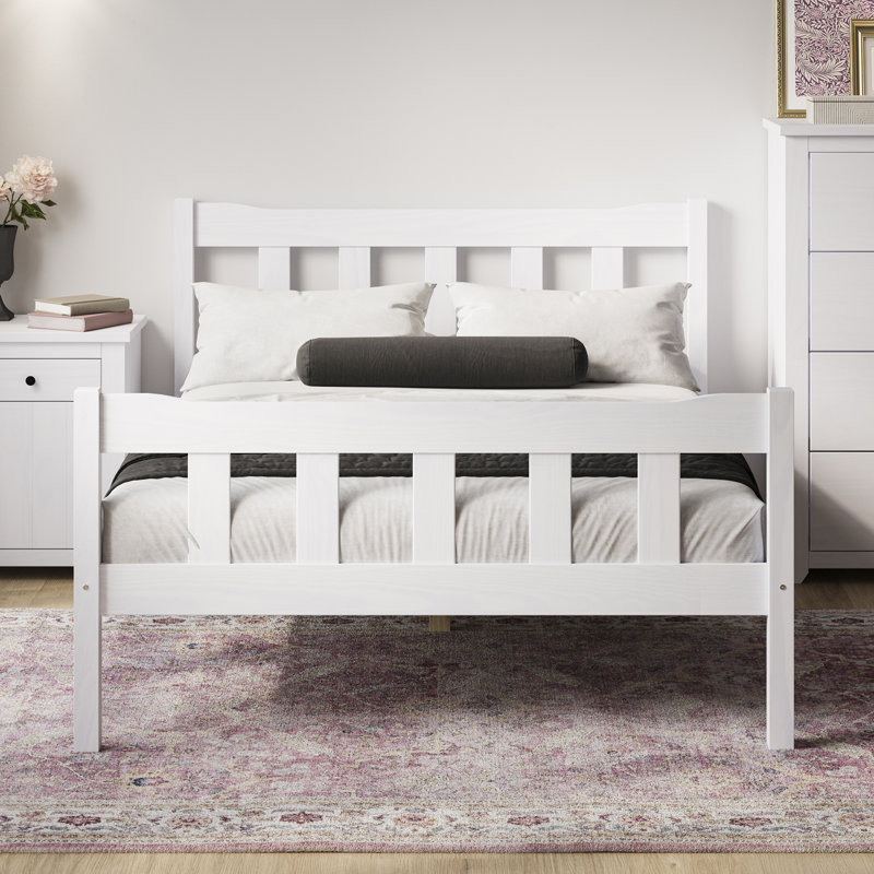 Throop Solid Wood Bed, White, Double (4'6)