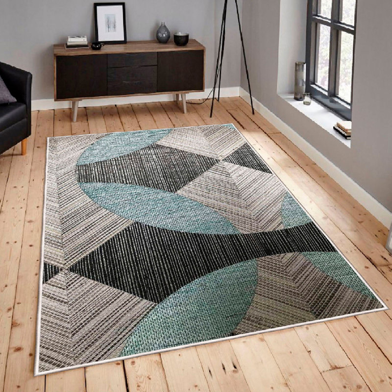 Luxury Cotton Area Rug, 2.6 x 3.3 ft | 100% Cotton, 1200 GSM, Pile Height: 0.4 in, Total Thickness: 0.3 in | Antibacterial, Non-Slip PVC Underside, Machine Washable | Stylish Blue, Grey & Black Design for Modern Homes