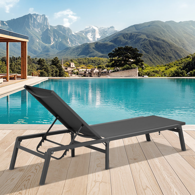 Ensemble de chaise longue pliante en aluminium Wolak pour l'extérieur avec dossier adaptable (chaise simple), Gris