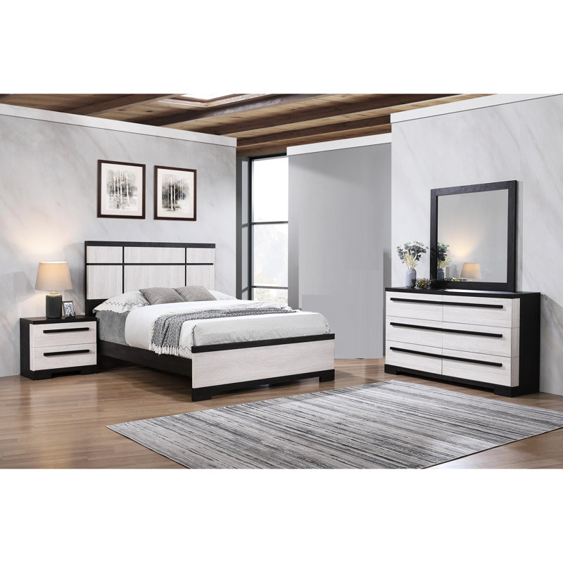 Cadre de lit grand moderne en bois avec tête de lit en ébène craie à deux tons, look transitionnel, pour chambre à coucher, sommier requis transitionnel, cadre, tête de lit accrocheuse, design contemporain,