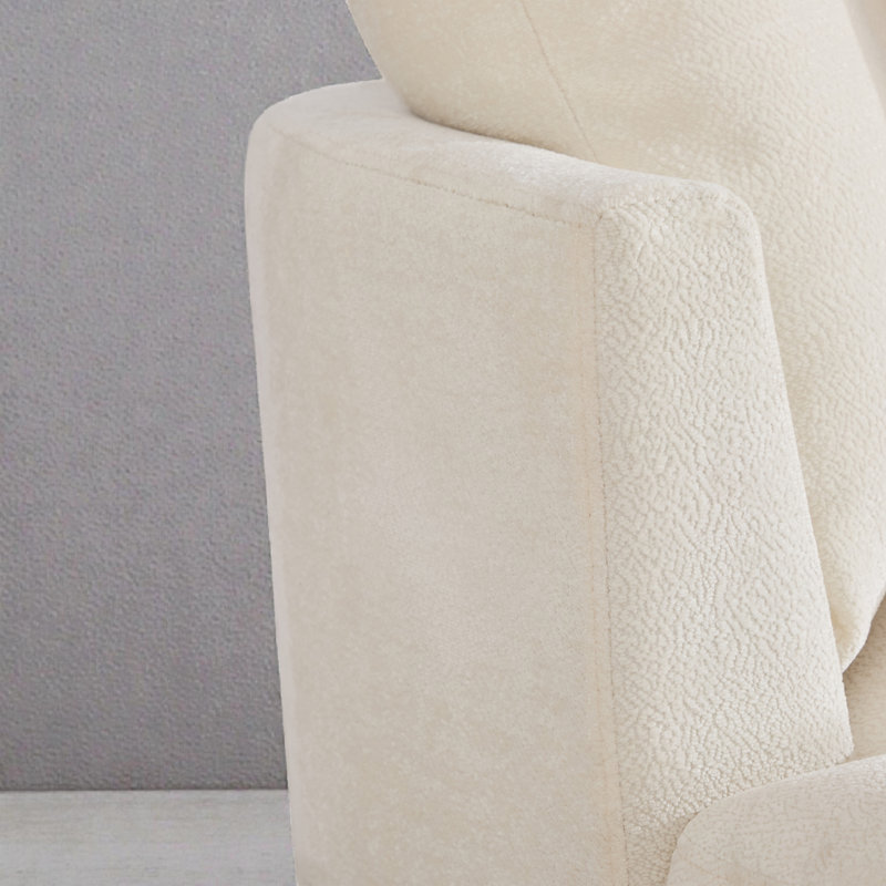 55" W Upholstered Accent Barrel Chair, Beige Chenille
