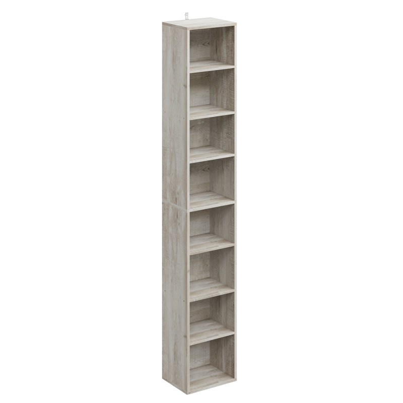 Bibliothèque étroite à 8 couches de conception étroite avec tablettes réglables ouvertes et porte-cubes, Beige / érable