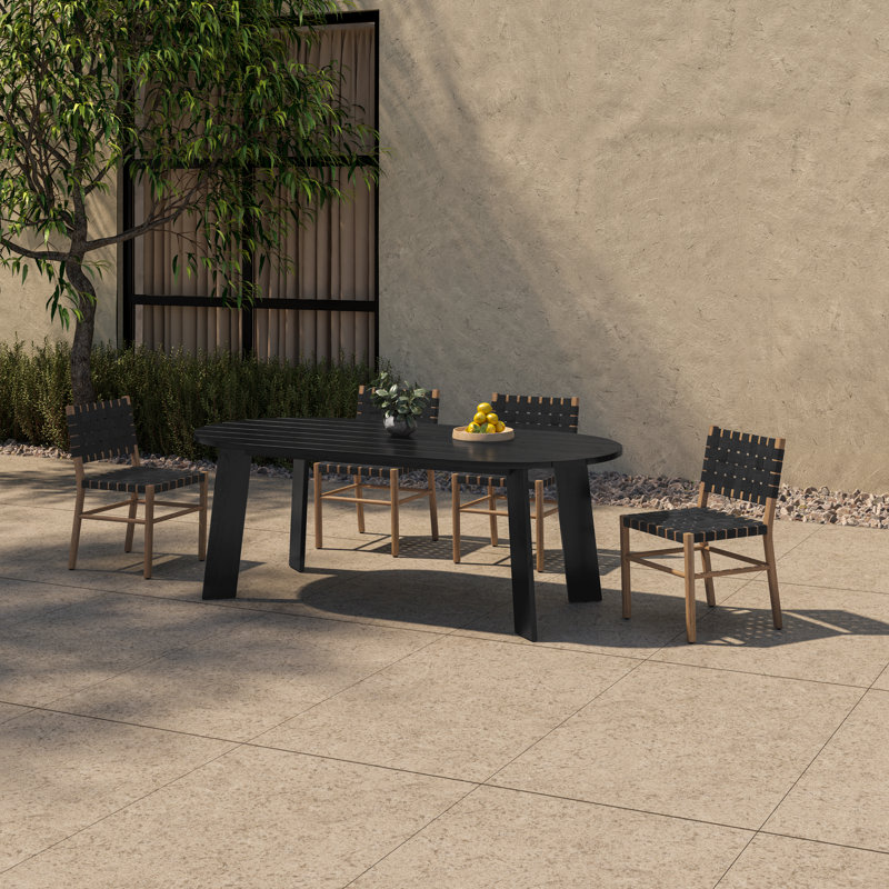 Pernelle 84'' Oval Outdoor Dining Table, Black