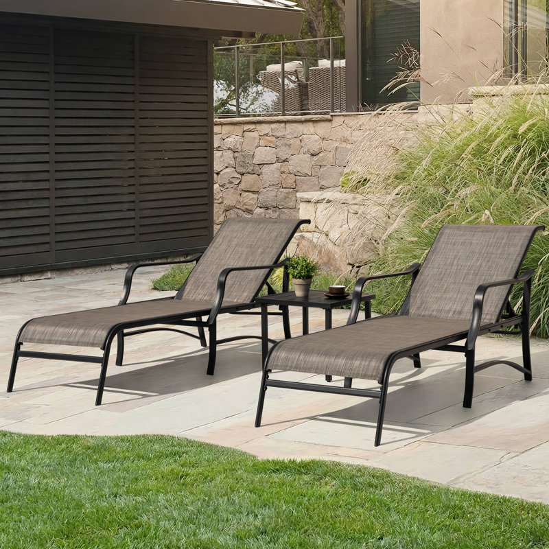 Ensemble de chaises longues 3 pièces, chaises longues Textilene, table d'appoint