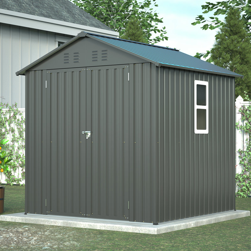 6 x 6 pi Remise de rangement extérieure durable avec ensemble de fenêtre et de fondation pour meubles de jardin et outils, noir