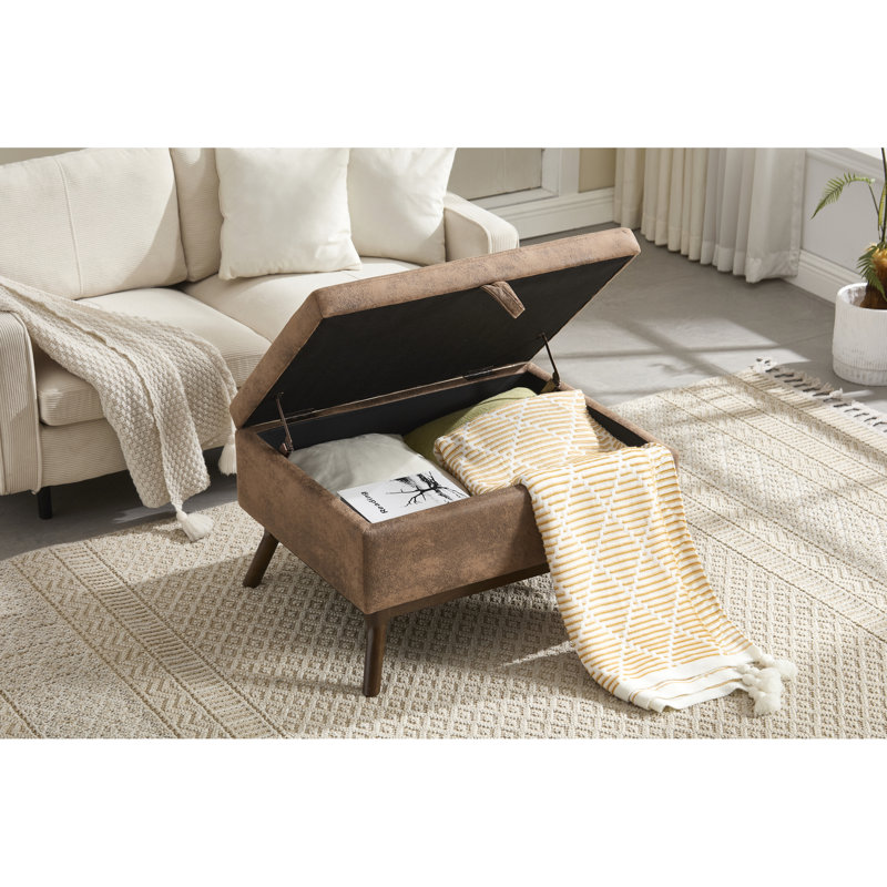Banc de rangement pour table basse avec revêtement en microsuède et fabrication en bois massif pour le salon