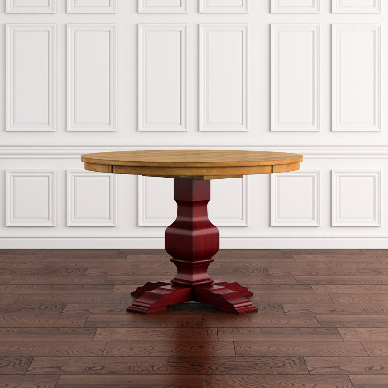 Fortville Round Solid Wood Dining Table, Antique Berry