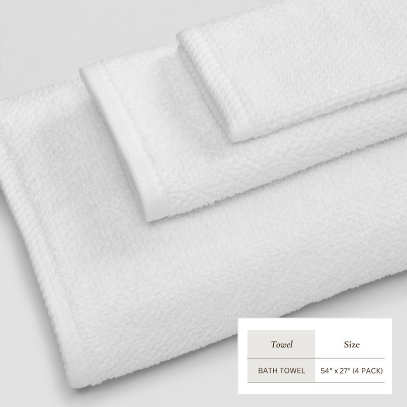 100% Cotton Textured Bath Sheet, Bath Towel - 4 Pack, Optic White