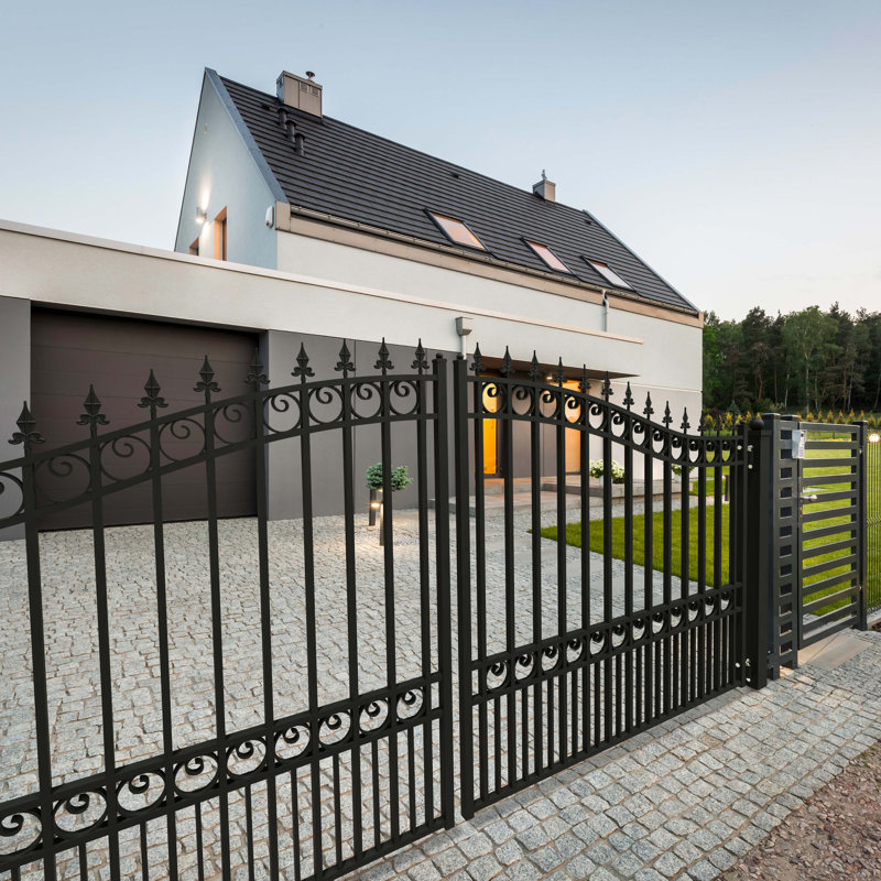 London Style Black Steel Dual Swing Driveway Gate 12 x 6 Feet