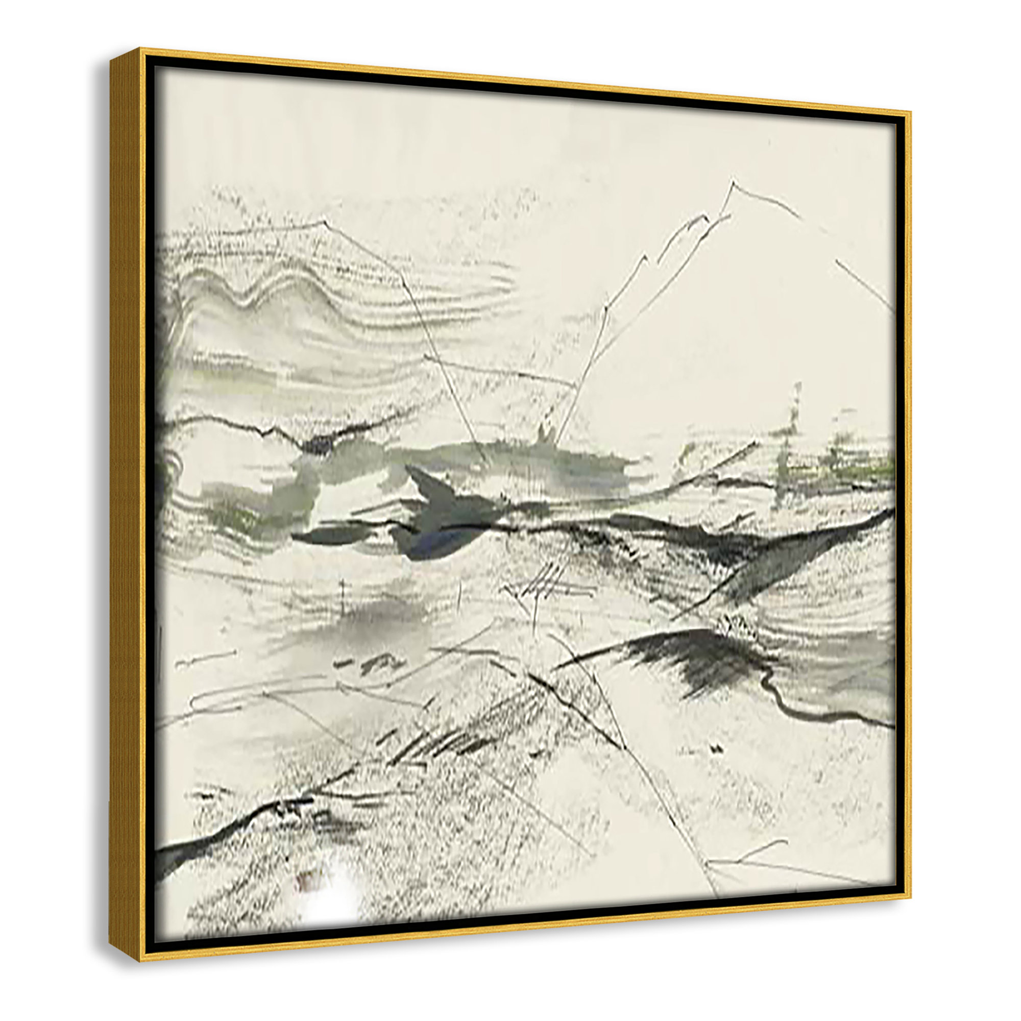 Green Sketches, 13.5" H x 13.5" W x 2" D, Gold Floater Framed