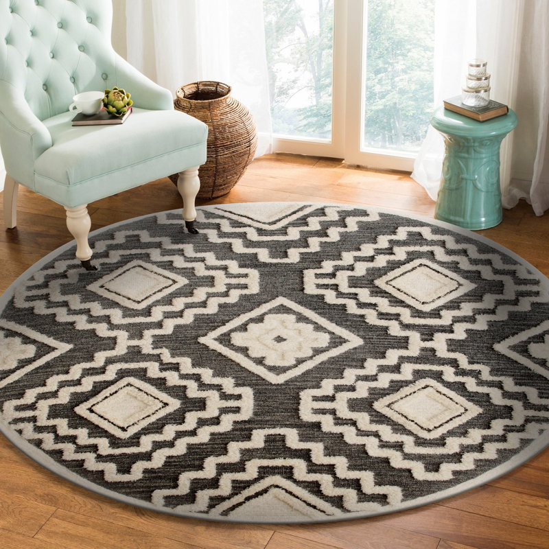 Tapis intérieur gris en laine touffeté à la main, Rond 6 pi