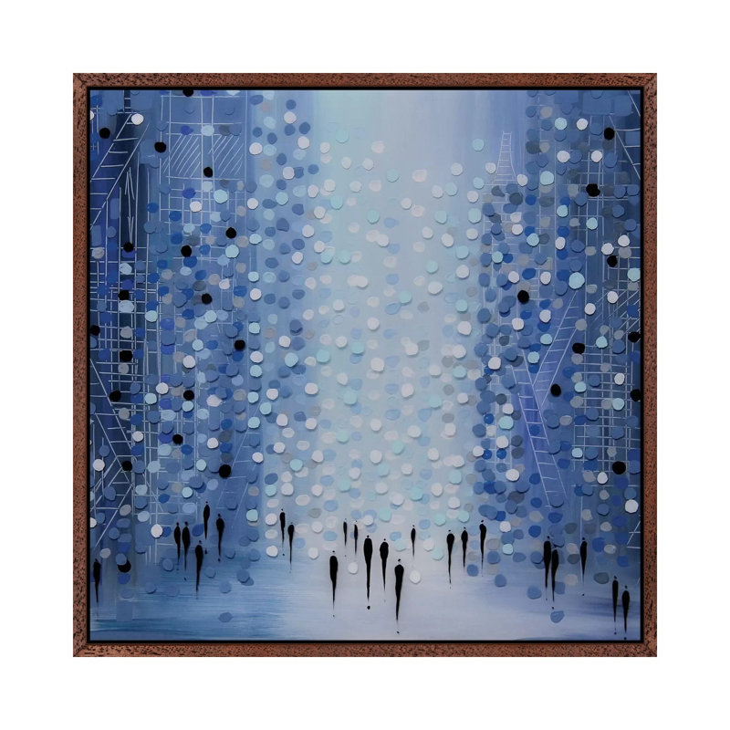 City In Blue by Ekaterina Ermilkina - Print on Canvas, Classic Brown Wood Framed, 66.04 cm H x 66.04 cm W