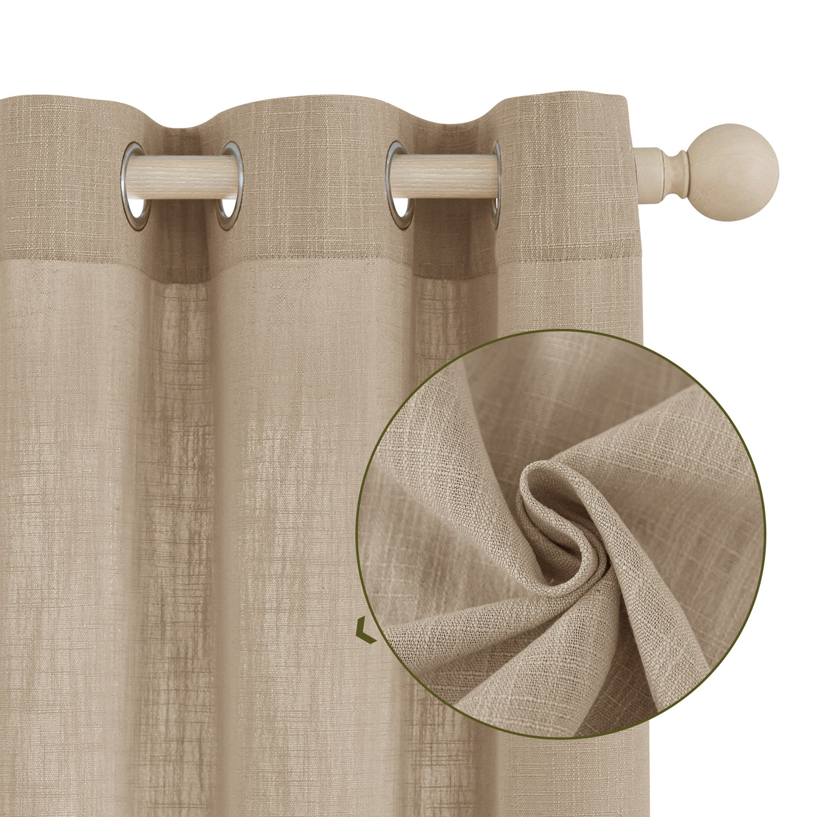 Kambi Linen Blend Semi-Sheer Curtain Panel Pair, 52" W x 96" L, Birch