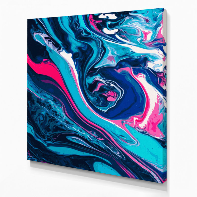 Abstrait art fluide sur toile bleue 44, H 8 po x l 8 po