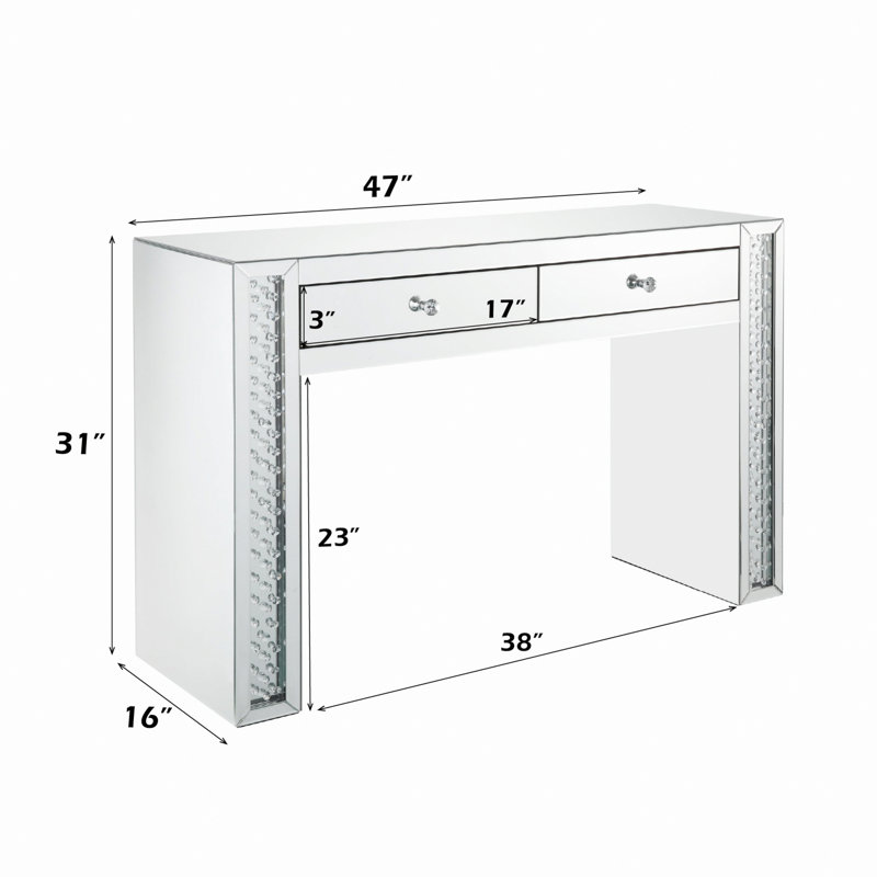 Mirrored Vanity Desk With 2 Storage Drawers