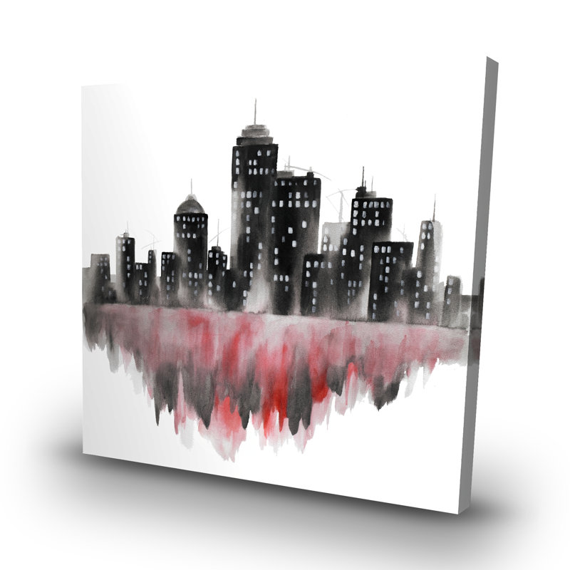 watercolor cityscape - 32"x32" art on canvas