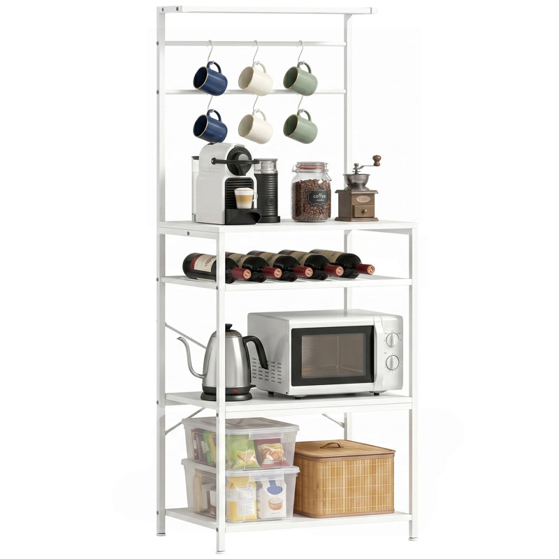 Standard Baker's Rack With Multiple Layers of Storage and Hooks, 4-Tier Steel Shelving Unit