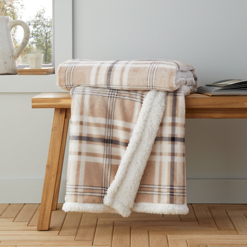 Cosy Kelso Check Blanket Throw, Natural