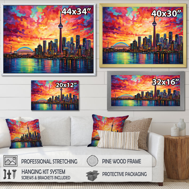Pop Toronto Cityscape II - impression, Cadre flottant doré, H 12 po x l 20 po x P 1 po