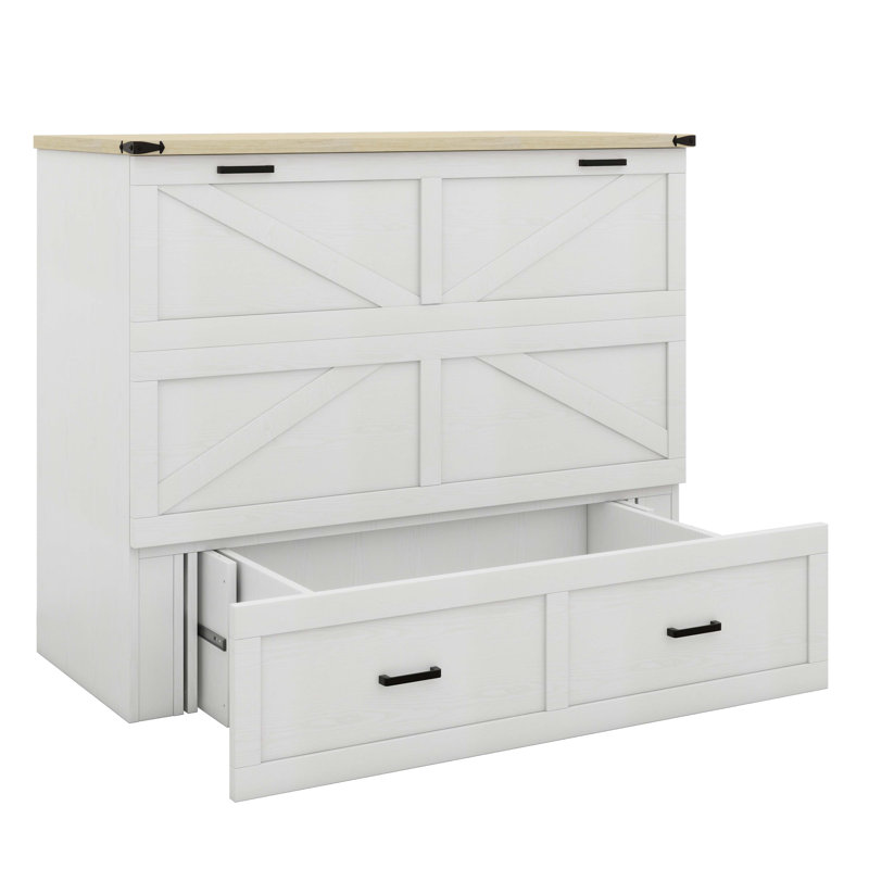 Charmante armoire-lit escamotable de style campagnard avec un port de charge intégré, Blanc