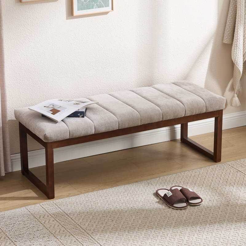 53'' Wide Upholstered Bench With Wood Legs, Camel