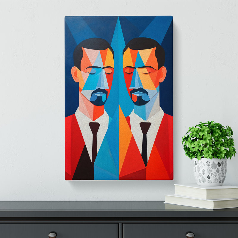 Two Men In Love Geometric - No Frame Art Prints - Wrapped Canvas, 50cm H x 35cm W x 3cm D