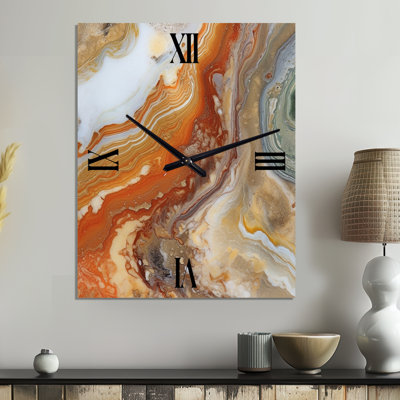 Orange Beige Aqua Symphony - Abstract Metal Wall Clock