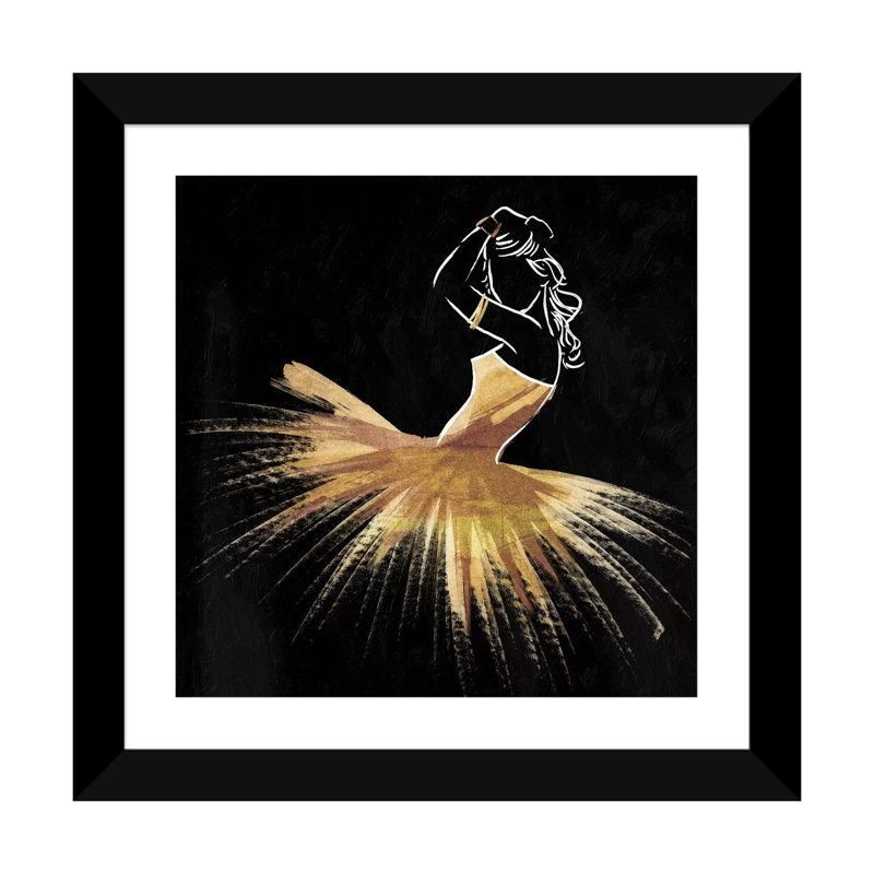 «Golden Dress Puff» par On Rei - impression d'art graphique, H 16 po x l 16 po x p 1 po, Blanc, Papier encadré noir