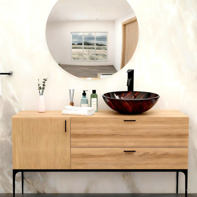 Lavabo rond en verre trempé brun ambré avec drain escamotable Amber Elegance, 13,68 lb, lavabo pour meuble artistique à faible entretien, drain pour un drainage efficace, profondeur de 16,5 po,