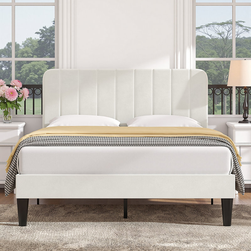 Shasta Upholstered Beds, Modern Platform Bed Frame with Adjustable Headboard, Wooden Slats Support, No Box Spring Needed