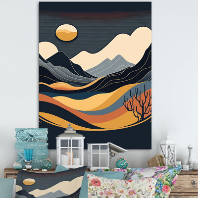 Reproduction d'art graphique sur toile jaune, lune dans les montagnes III, lune dans les montagnes III