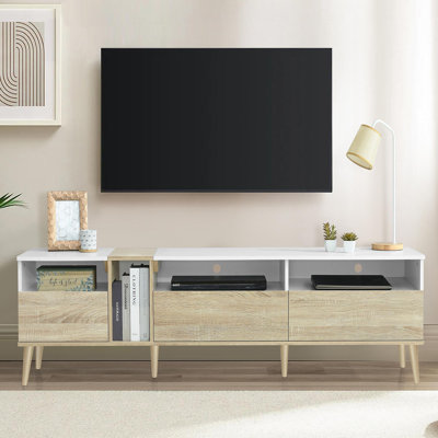 Modern TV With 3 Drawers And Open Shelves, Media Console Table For Tvs Up To 80