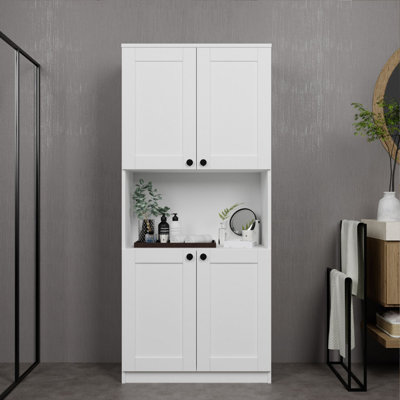 Modern Multi-Purpose Cabinet, White, 31.5 x 70.9 x 17.5 inches | 100% Melamine Coated Particle Board, Thickness: 0.7 inches | Numerous Shelves, Wall-Mountable, Scandinavian Design | Stylish Storage Solution for Home & Office