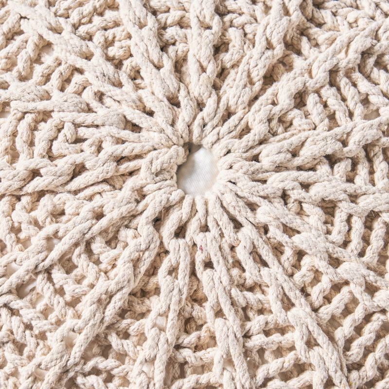 Pouf tricoté en coton rond, coussin de sol beige et beige, capacité de poids de 200 lb, accessoire décoratif, nettoyage des taches, bourre de perles, profondeur de 20 po, largeur, hauteur de détente de 13 po, endurance de 200 lb,