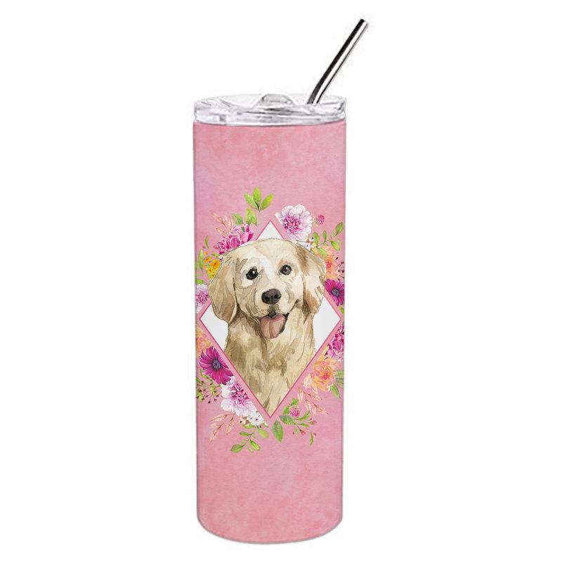E23BF9F8391D466E9CA4F8DFEBD9A7DB de verre 20 oz à double paroi en acier inoxydable chiot, Golden retriever beige, Rose