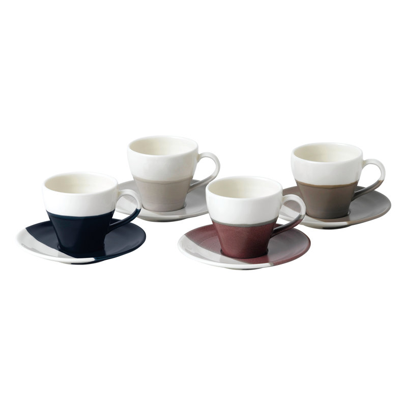 Mixed Colors Ceramic Espresso Cups and Saucers Set, 4 Count