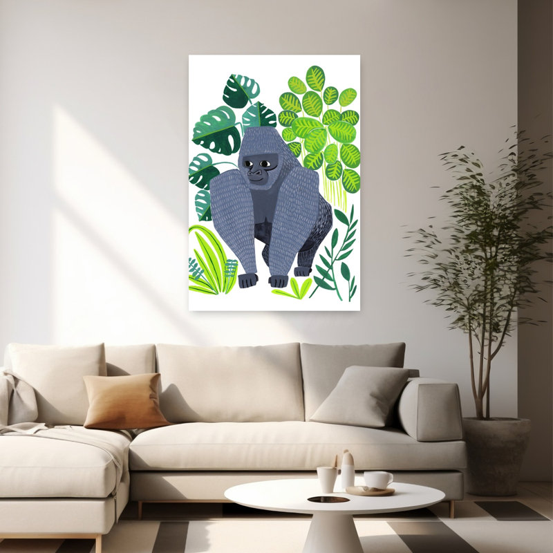 Gorille paisible dans la jungle - Affiche murale moderne et abstraite représentant un gorille dans une forêt de gorilles.