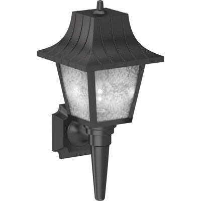 1-Light Outdoor Polycarbonate Black Wall Mount Wall Light Wall Sconce with Clear Textured Glass