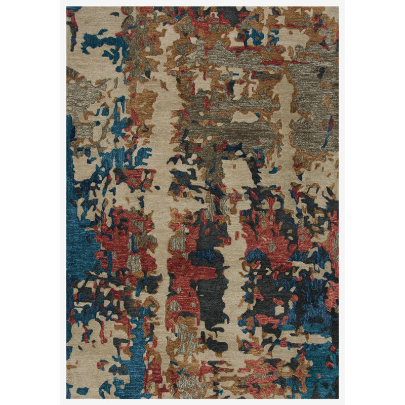 Tapis bleu / gris / brun en polyester touffeté à la main Tho, Rectangle 7 pi 6 po x 9 pi 6 po
