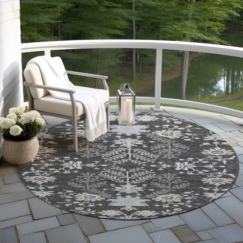 Machine Washable Indoor/Outdoor Cicel ACN1156 Charcoal Rug, Round 8'