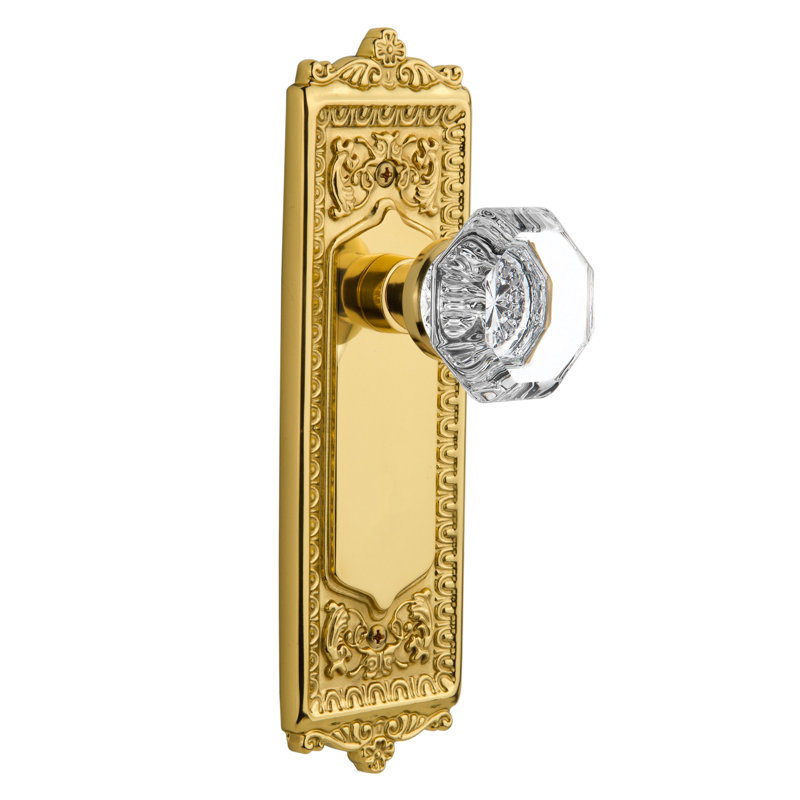 Plaque Egg & Dart avec bouton de porte Waldorf, Laiton poli, 2-3/8 po