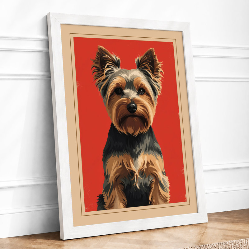 Terrier on Red Modern - Framed Print, A1 - 84.1 x 59.4 cm, White
