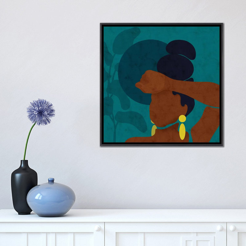 « Ayana » par Reyna Noriega-impression d’art graphique, Toile avec cadre noir patiné, H 18 po x l 18 po x 1,5 po