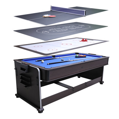 Lazy Dog 7' 4-in-1 Revolving Game Table in Brown/Blue